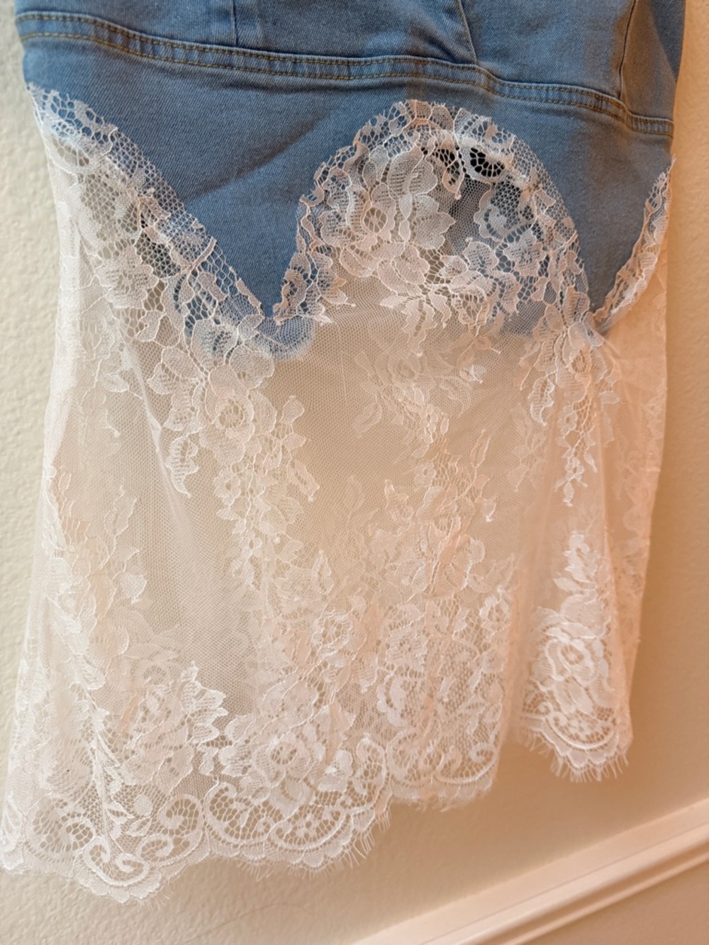 Y2K Fairycore Denim Lace Cami Top ‎ Blue White Corset Festival Boho Sheer S - Picture 5 of 13